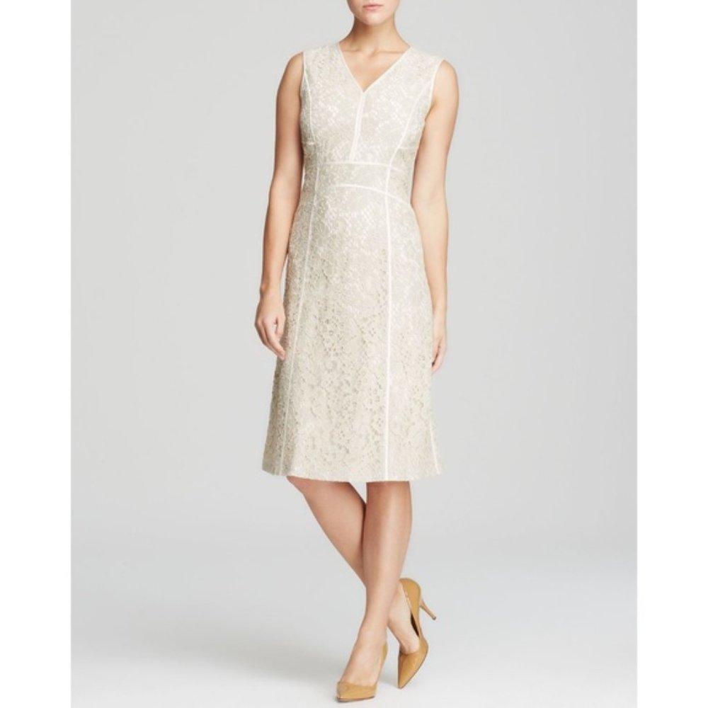 Lafayette 148 New York Cream Floral Lace Essie Sheath Dress 0